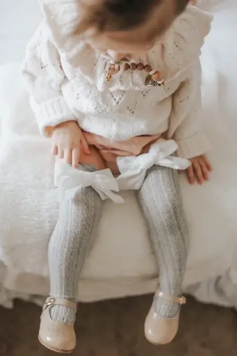 Grey Knee High Socks with White Velvet Bows