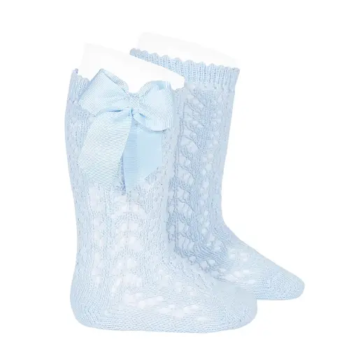 Cotton openwork knee-high socks with bow 